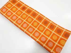 本場筑前博多　格子に華紋織り出し　半幅帯